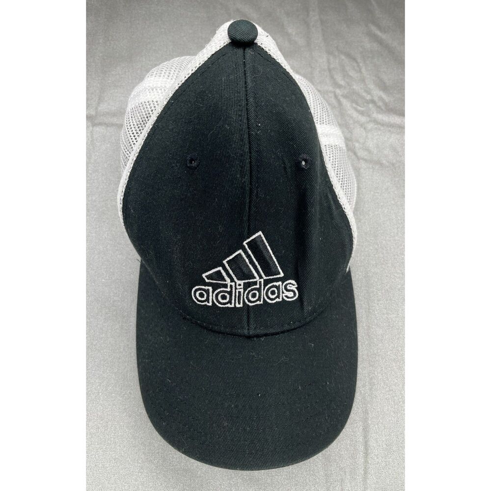 Adidas Trucker Mesh Snapback Hat Black & White Embroidered Logo Adjustable Cap